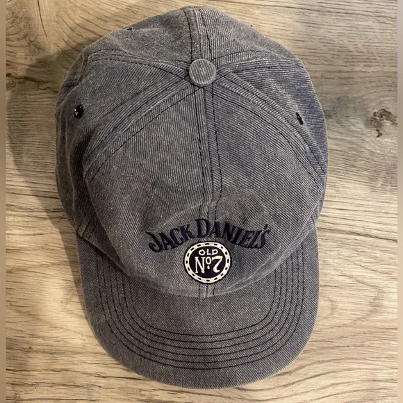 Vintage Jack Daniels Whiskey Denim Blue Tan Hat Adjustable Shallow Made in USA - Picture 4 of 7